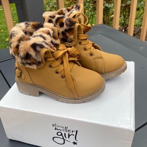 Camel leopard print girls, winter boots by Olivia Miller